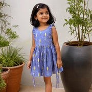 Powder Blue Ikkat Frock with Ruffled Sides