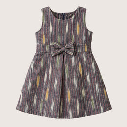 Stone Gray Ikkat Frock with Box Cut Design