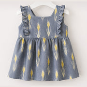 Powder Blue Ikkat Frock with Ruffled Sides