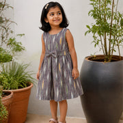 Stone Gray Ikkat Frock with Box Cut Design