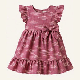 Salmon Pink Ikkat Frock with Big Bow