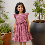 Salmon Pink Ikkat Frock with Big Bow