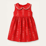 Bright Red Ikkat Frock with Peter Pan Collar
